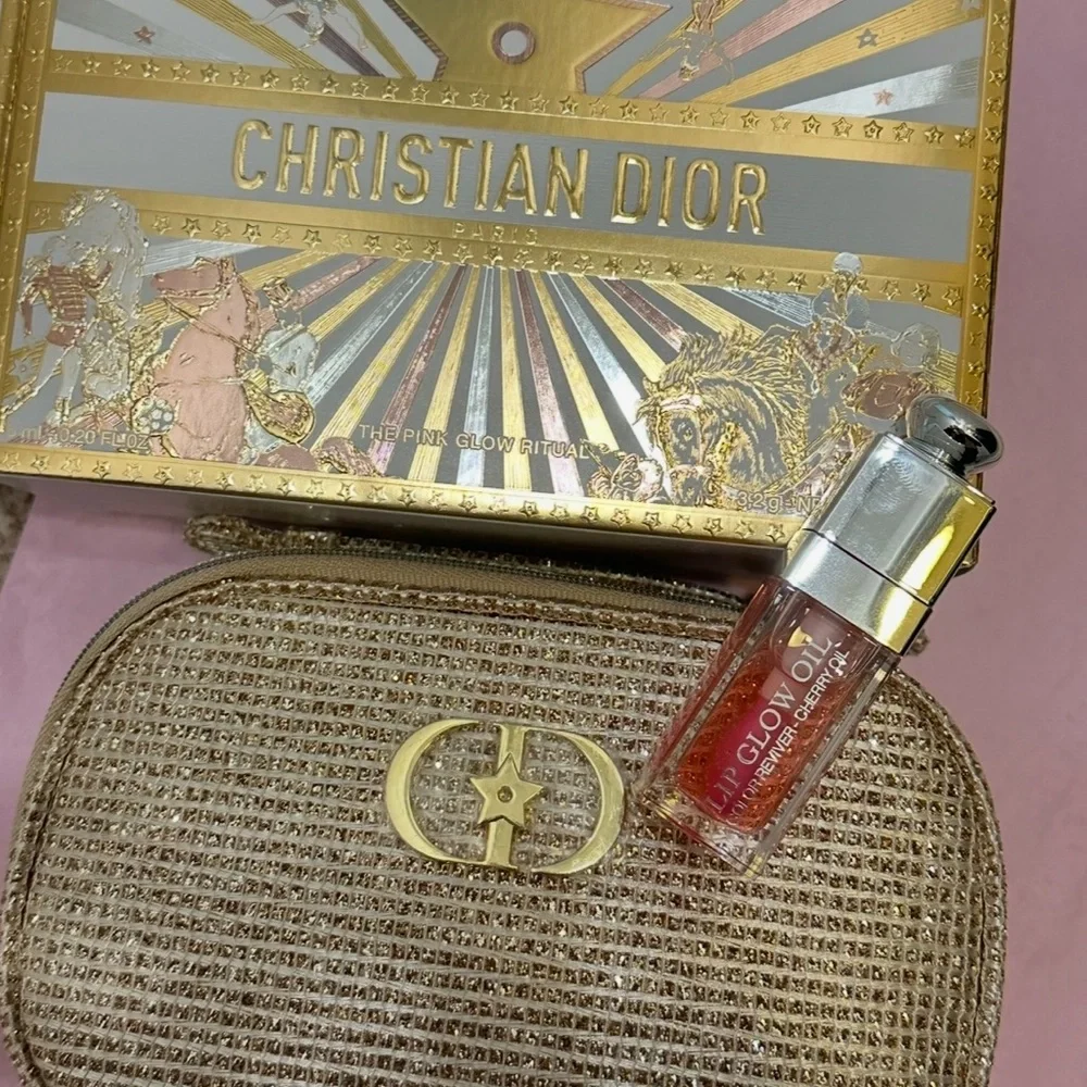 Dior Gold 2025 Holiday Cosmetic Bag  + Lip Oil 001 Pink NIB - Picture 9 of 9